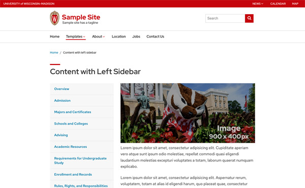 Screenshot of Content with left sidebar template.