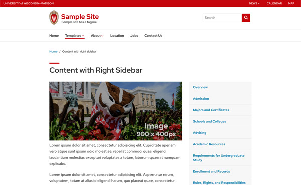 Screenshot of Content with right sidebar template.